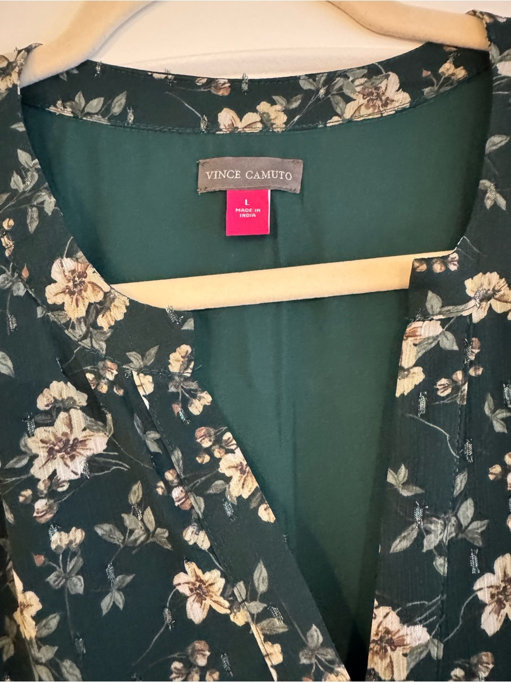 Vince Camuto Dark Green Floral Dress with Cream Flowers